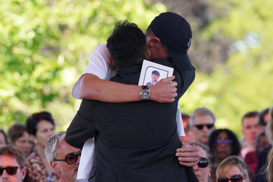 Grace Kumar’s dad and Barnaby’s brother, Charlie, embrace