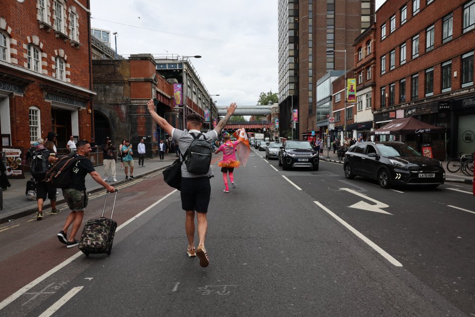 The stag party seen running towards the eco mob