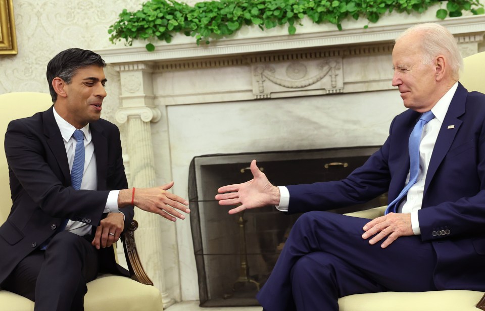 Rishi Sunak and Joe Biden shake hands in the Oval Office