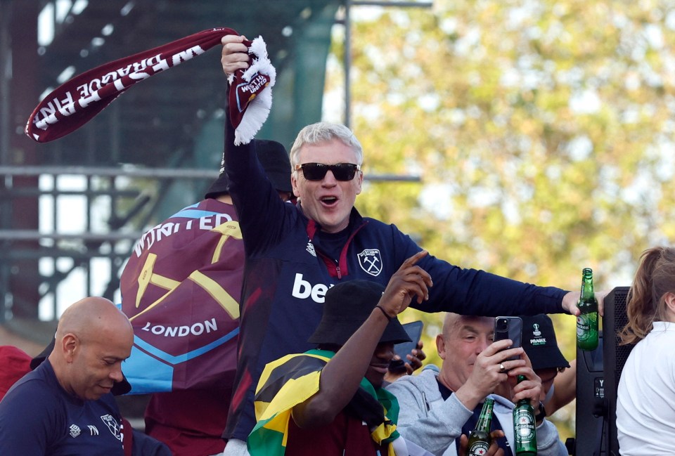 Manager David Moyes getting involved in the celebrations