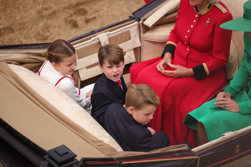 The naughty prince sat opposite Queen Camilla and mum Princess Kate