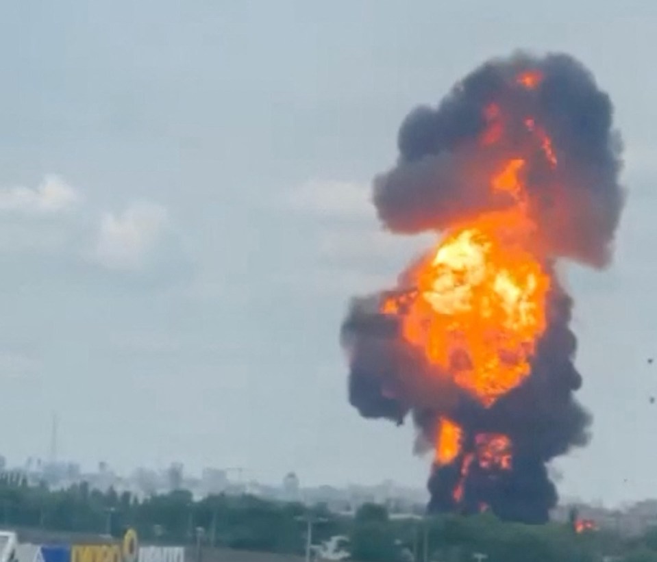 The blast of a fireball from an oil refinery in Voronezh