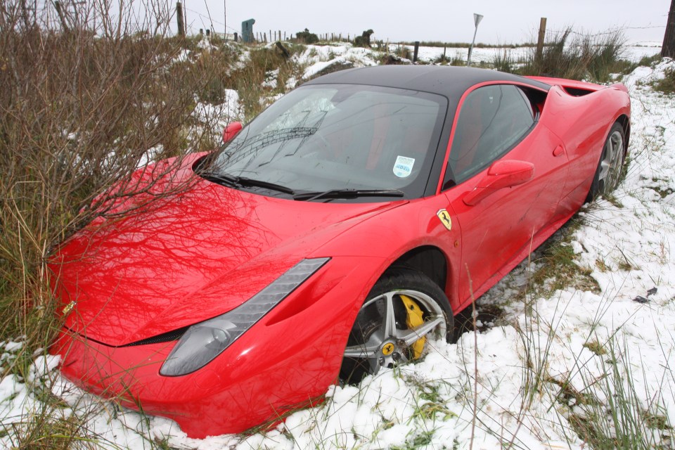 Three years later, he slid the posh motor off iced-up tarmac and into a field