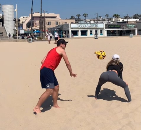 Kayla still plays volleyball occasionally and pulled off a trick shot with her bum