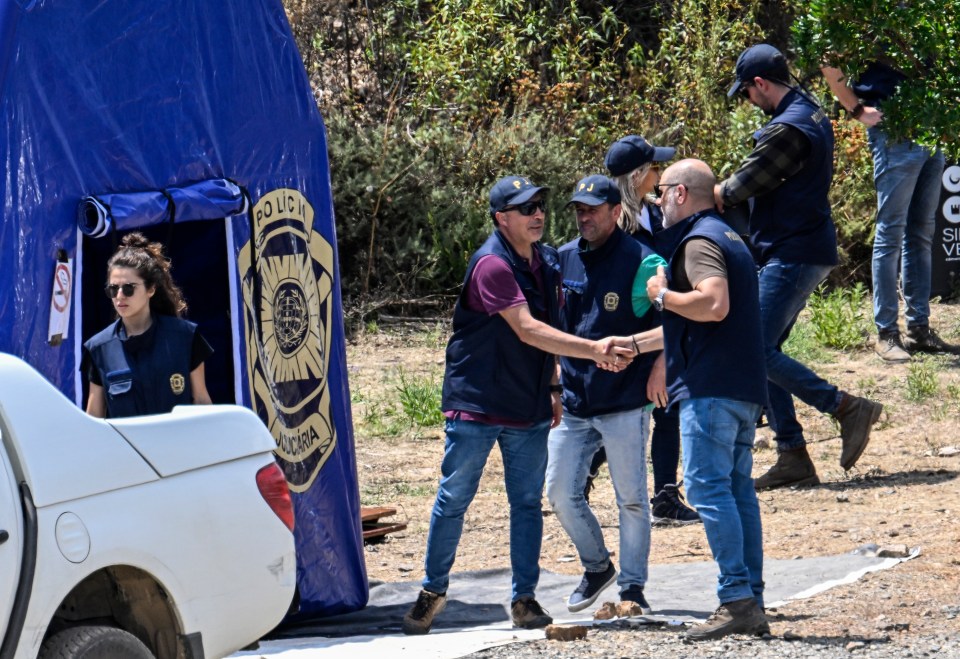 SILVES, PORTUGAL - MAY 25: Portuguese police investigators dismantle base camp at the end of the three-day search for remains of Madeleine McCannat Barragem do Arade Reservoir on May 25, 2023 in Silves, Portugal. British girl, Madeleine McCann, aged 3, went missing from her bed in a holiday apartment in Praia Da Luz on the Portuguese Algarve in May 2007. German Prosecutors believe that a German national convicted of child sex offences was responsible for her abduction and possible death. The suspect is known to have visited the Portuguese reservoir several times in 2007. (Photo by Horacio Villalobos/Getty Images)