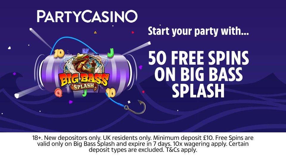 Get 50 FREE SPINS as bonus reward when depositing £10 at PartyCasino