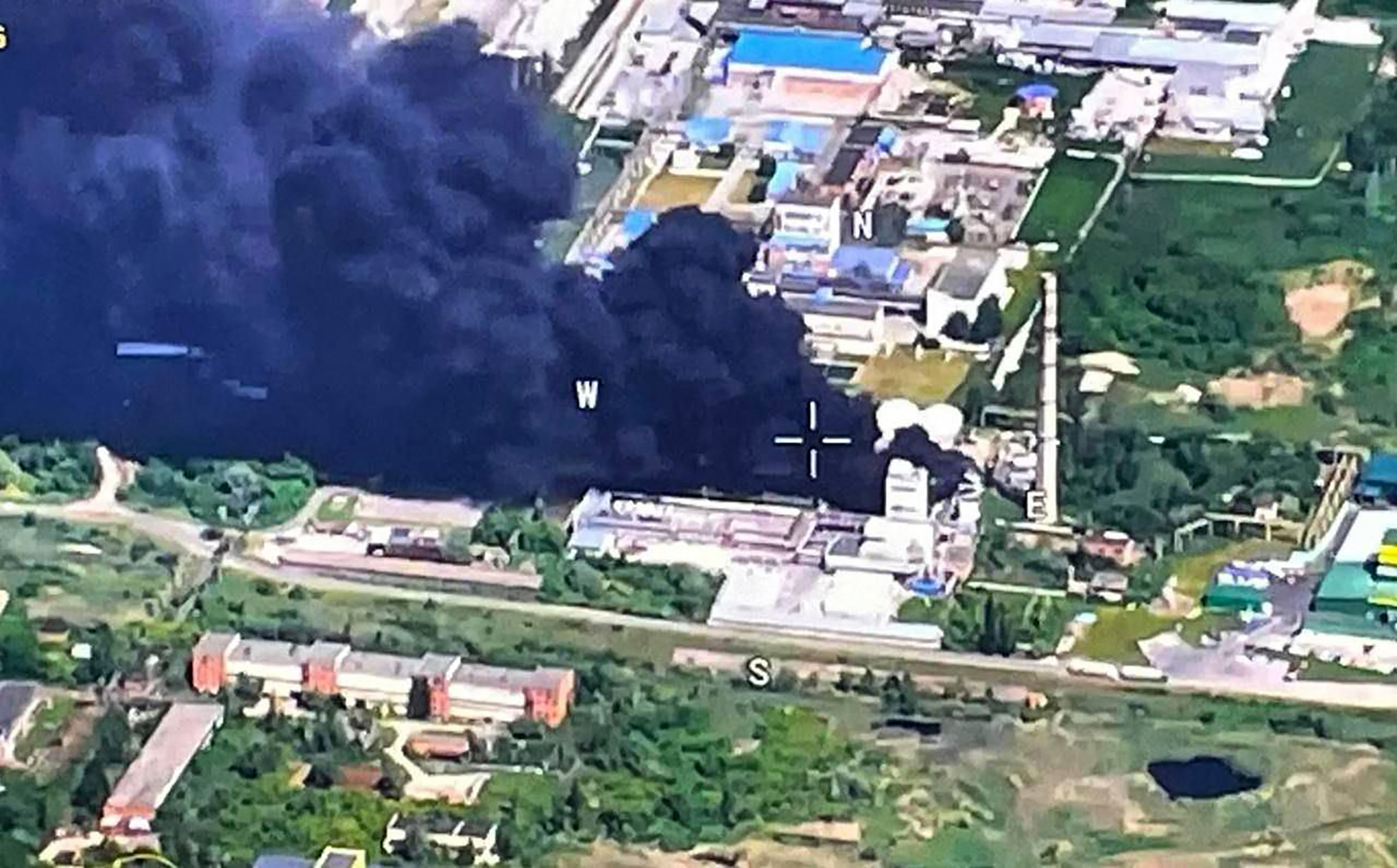 A factory on fire after anti-Putin partisans strike again in Shebekino on June 1