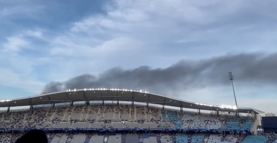 Plumes of black smoke engulfed the Ataturk Stadium in Istanbul ahead of the Champions League final