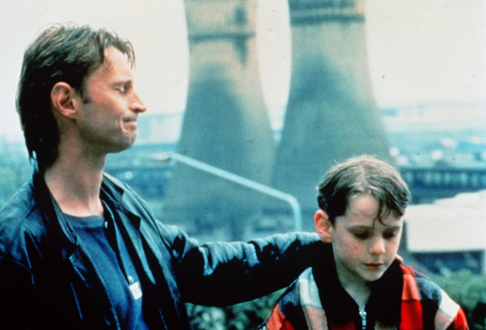 Robert Carlyle and William Snape, with the two since-demolished cooling towers behind