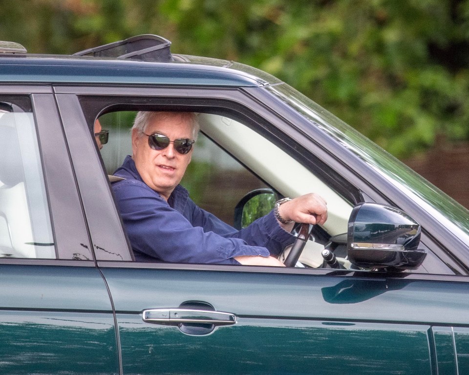 Prince Andrew was seen driving around Windsor while Sarah Ferguson recovers at their home