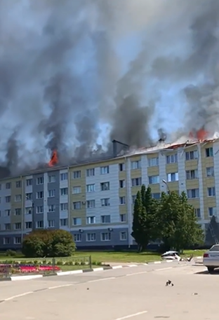 Footage shows a five-storey building on fire in Shebekino after relentless shelling by the rebels