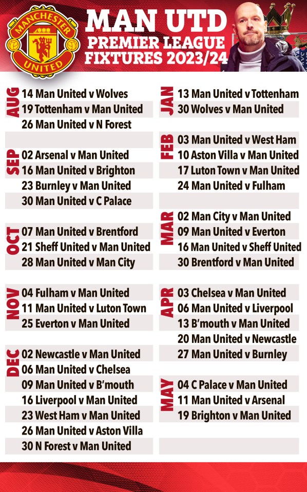 United's fixtures for the new season