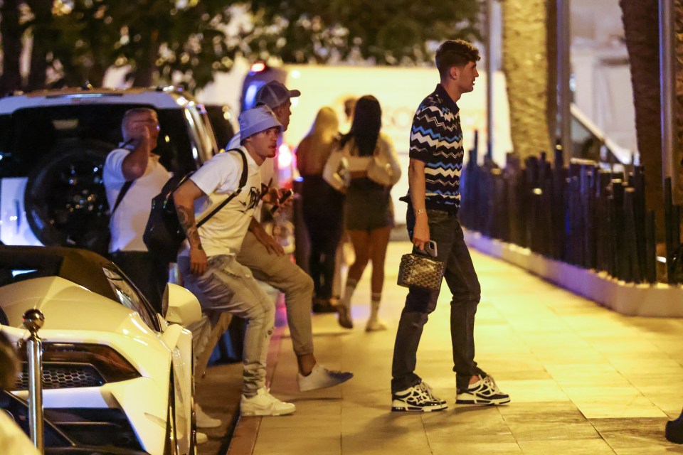 Kalvin Phillips and John Stones arrive at the hotel for the big night out in Ibiza