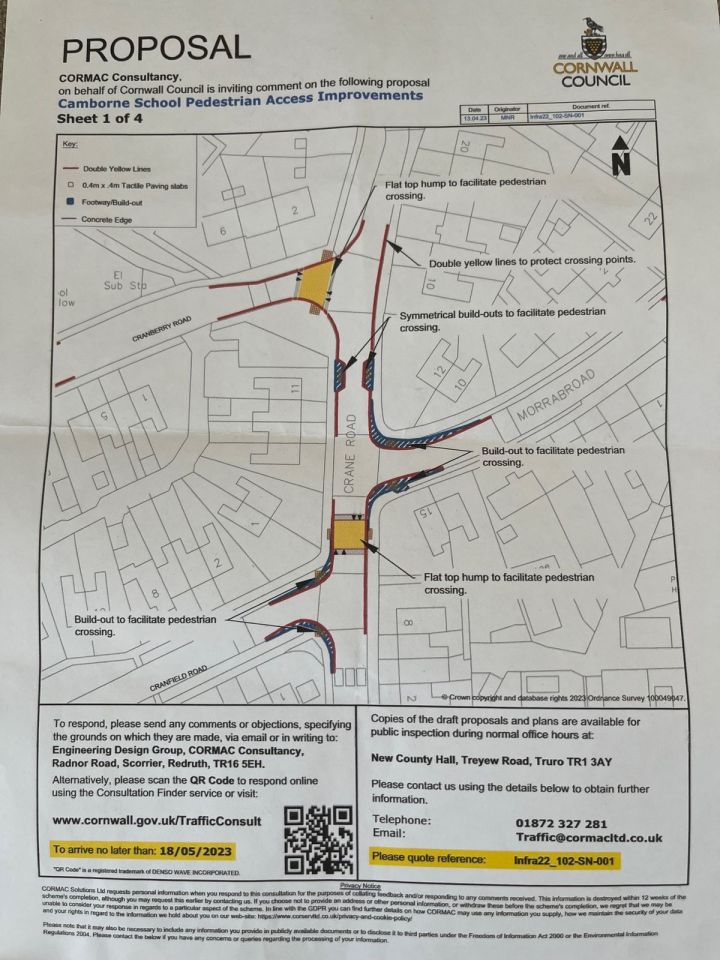 Cornwall Council proposed traffic calming measures in Camborne to make the roads around a school safer