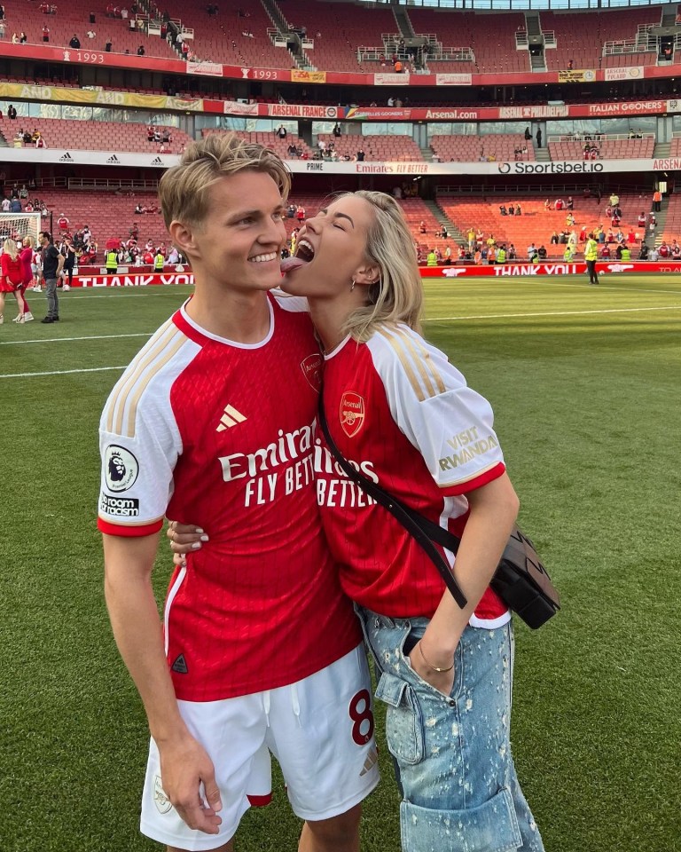 Martin Odegaard was spotted on the Emirates pitch with Helene Spilling last weekend where she gave his face a lick