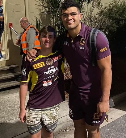 The 16-year-old, pictured with star David Fifita, was a huge rugby league prospect in Australia