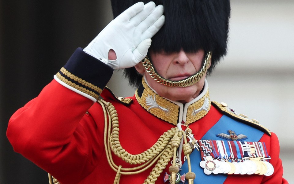 With the clock striking at 11am, Charles received a salute before the National Anthem was played