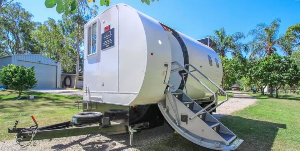 The tiny home was built using a scrap piece of a plane's cabin