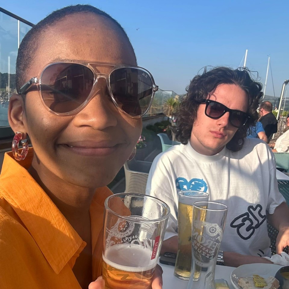 The co-stars enjoyed drinks together on a roof terrace