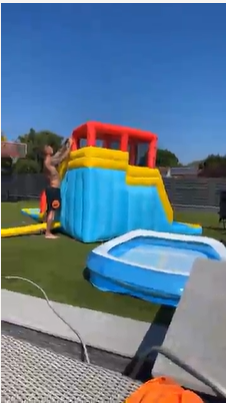 Husband, Dan Osbourne put up a water slide in the garden for the kids