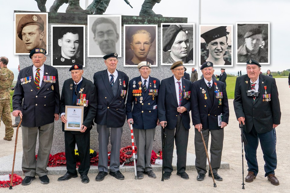 Heroes: From left: Ken Hay, 97, Private, 4th Dorset Regiment, Jack Quinn, 99, Landing craft coxswain, Henry Rice, 97, Signalman, HMS Eastway, Alec Penstone, 98, HMS Campania, Reg Pye, 100 Royal Engineers, Stan Ford, 98, HMS Fratton and Richard Aldred, 99, 7 Armoured Division