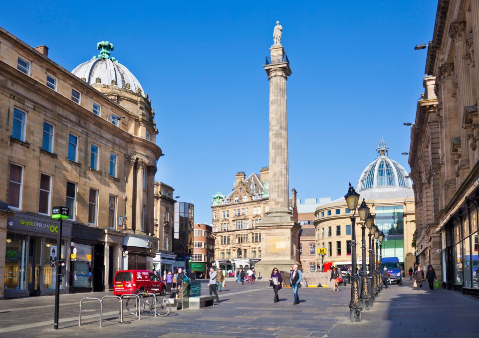 Grey's monument sits at the top of the famous Grey Street