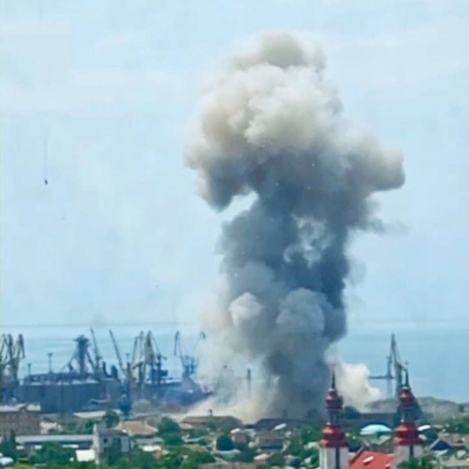 Footage of a huge explosion at the Berdiansk port in Russian-occupied Zaporizhzhia on June 2 after the latest Ukrainian strike against Putin