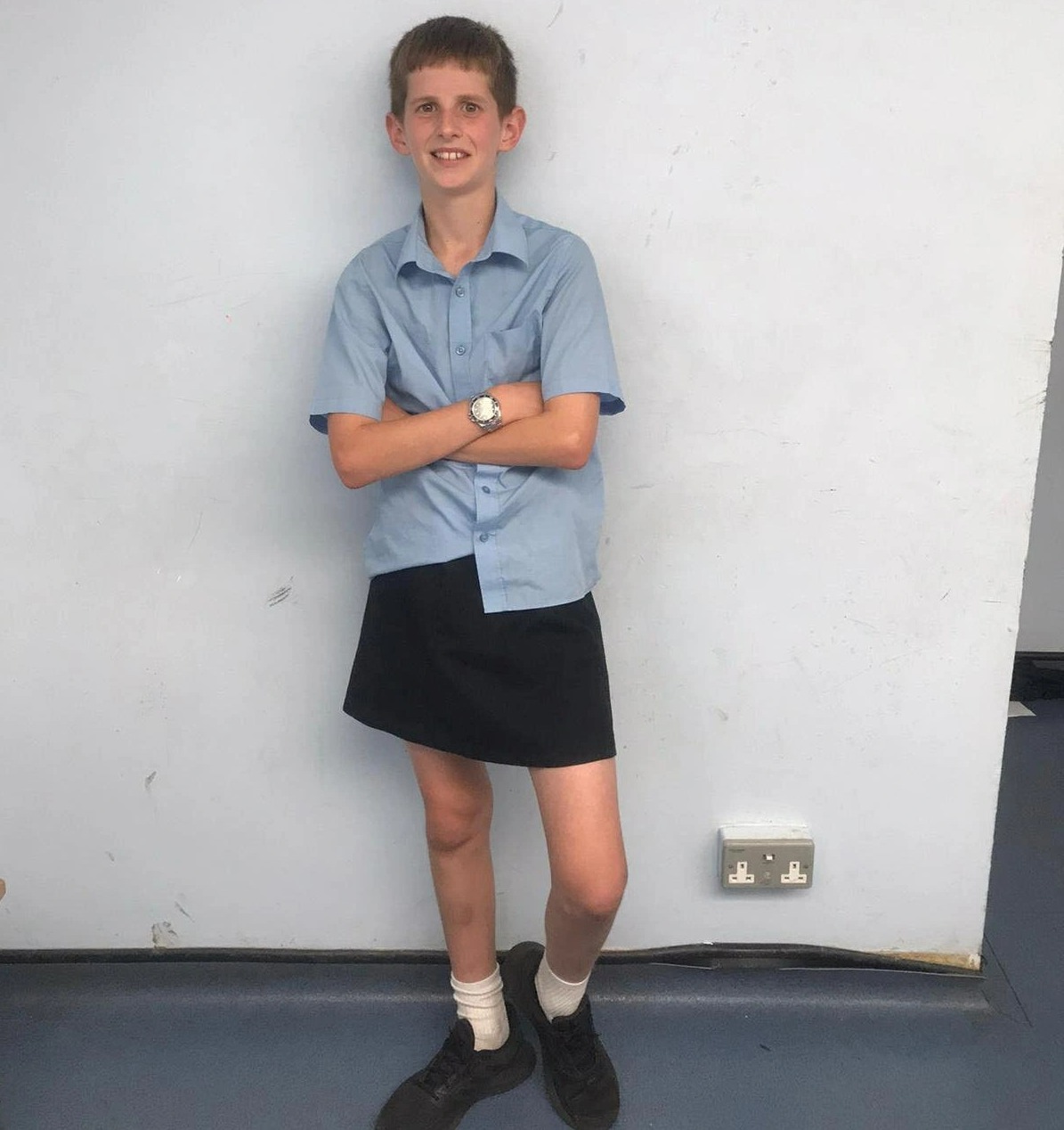 Canny schoolboy Toby Page, 13, decided to wear a skirt instead