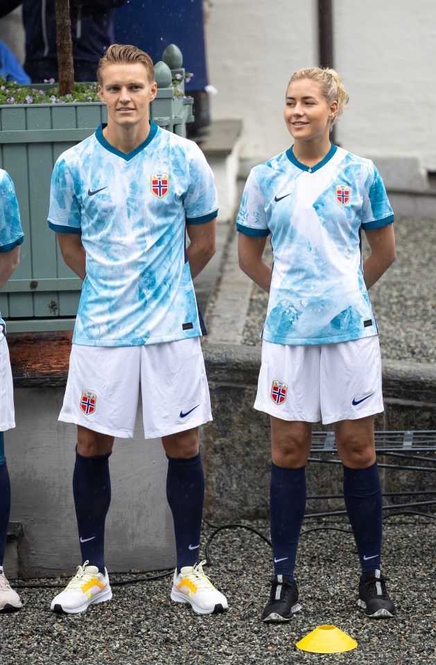 Martin Odegaard and Helene Spilling lined up for a football match in Norway