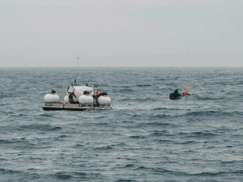 The vessel, last pictured here, was created by OceanGate to take passengers 12,500ft below the surface