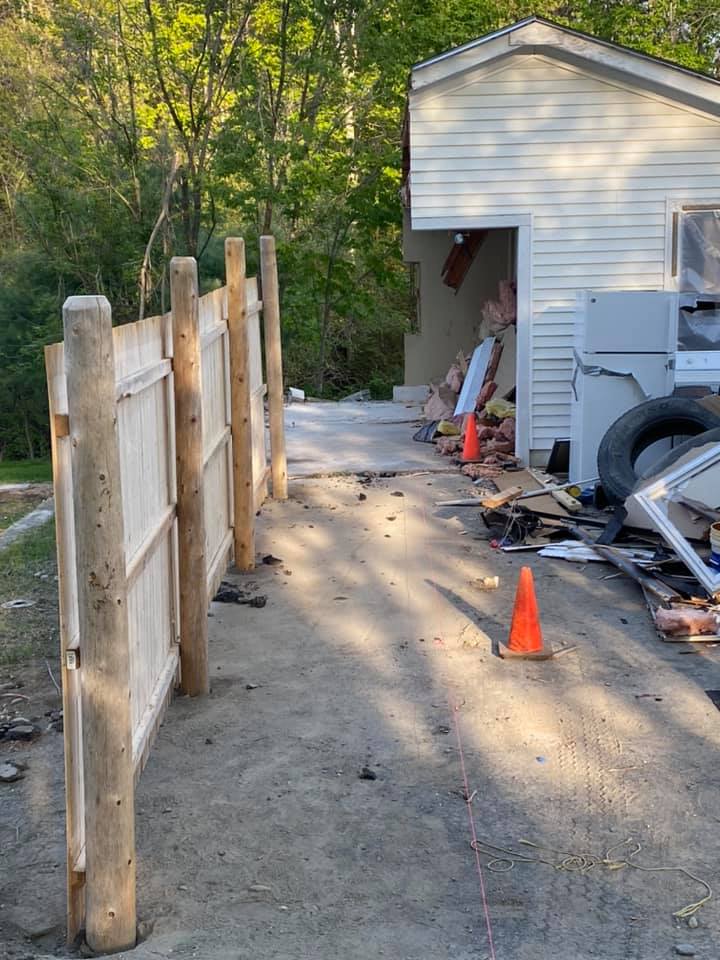 The garage was sawed clean in half