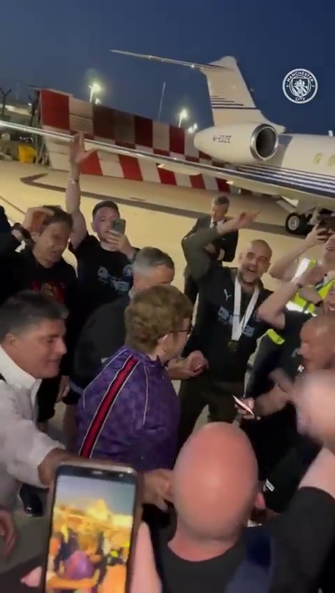 The City squad bumped into Elton John at Manchester airport