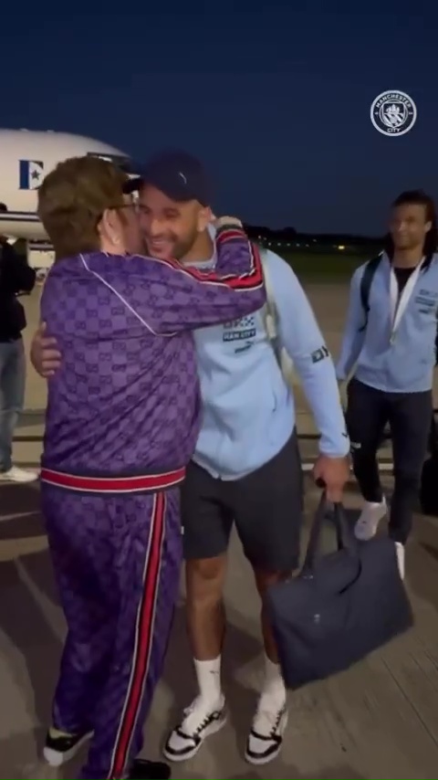 Kyle Walker was one of those to share a warm embrace with the icon