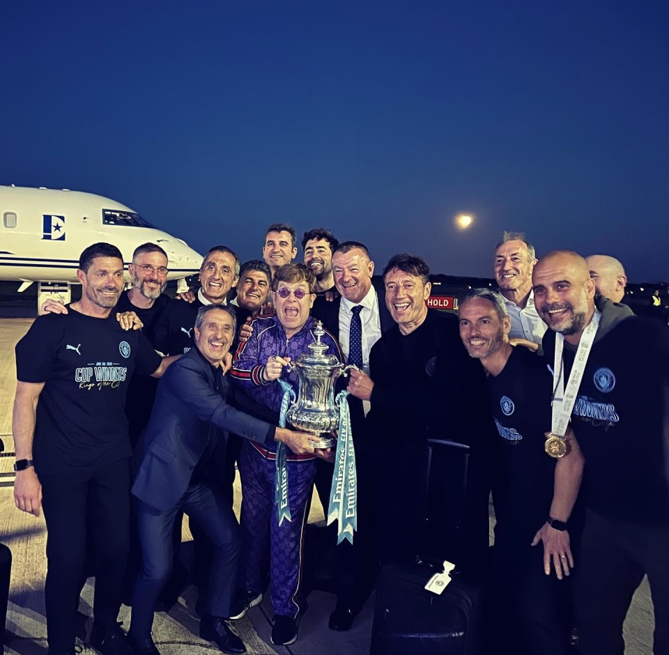 Elton John rocked with Man City as they celebrated winning the FA Cup