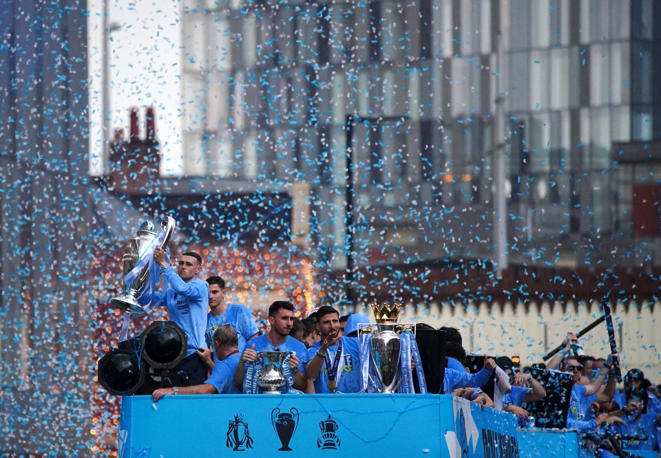 The Man City players seemed to be loving the celebrations through the streets