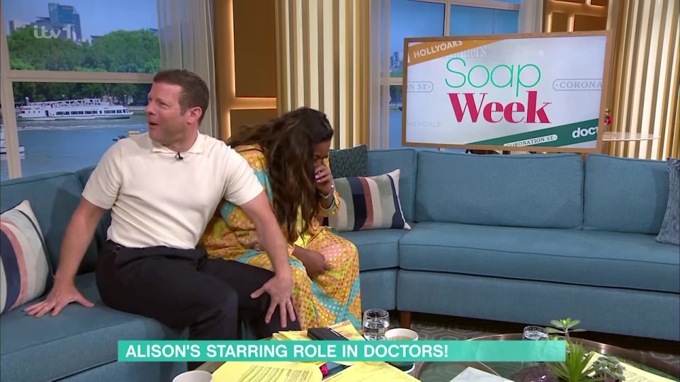 Alison couldn't stop laughing as Dermot jokingly poked fun at her lines