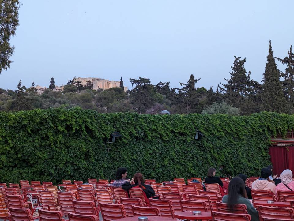 Cine Thission in Athens has views of the Acropolis from its courtyard outside