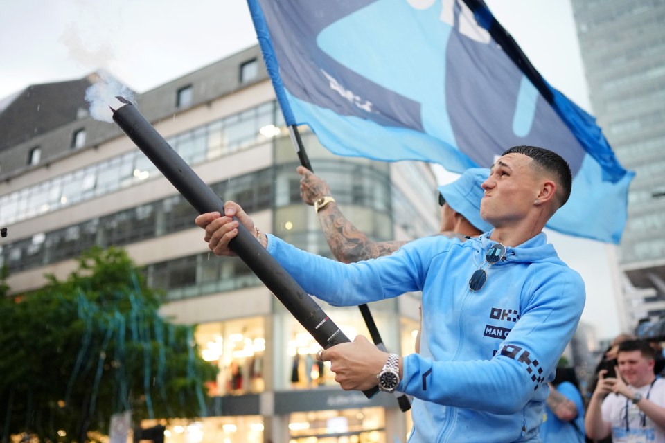 Foden was snapped firing a confetti cannon