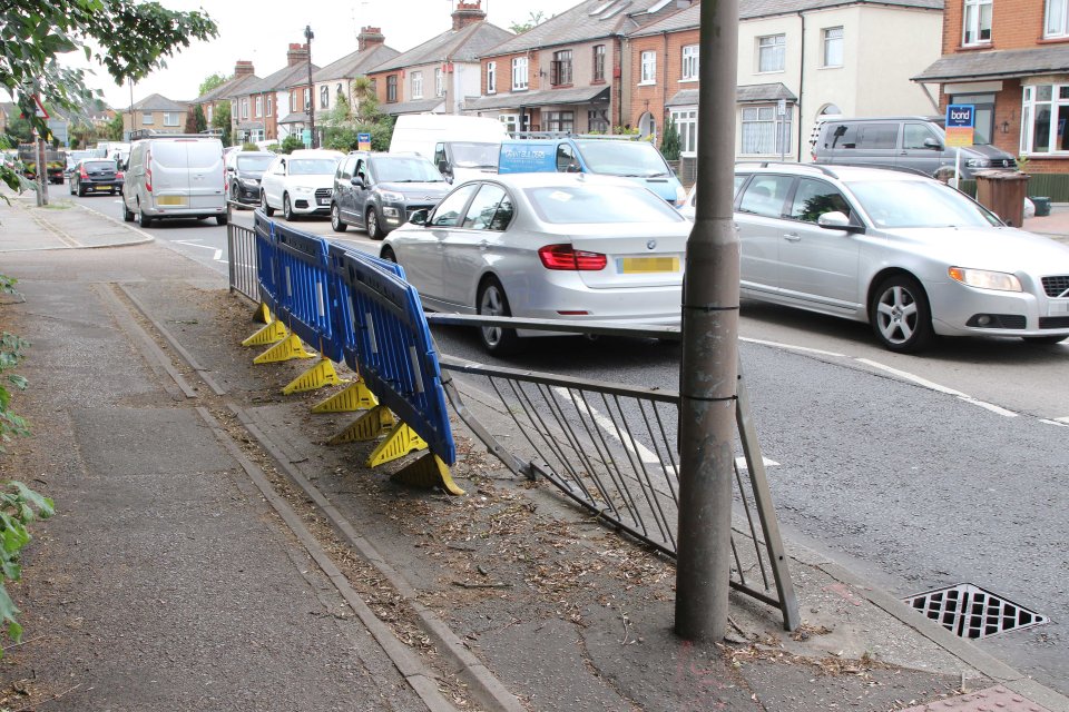 Railings that have been damaged following a crash at the troublesome roundabout