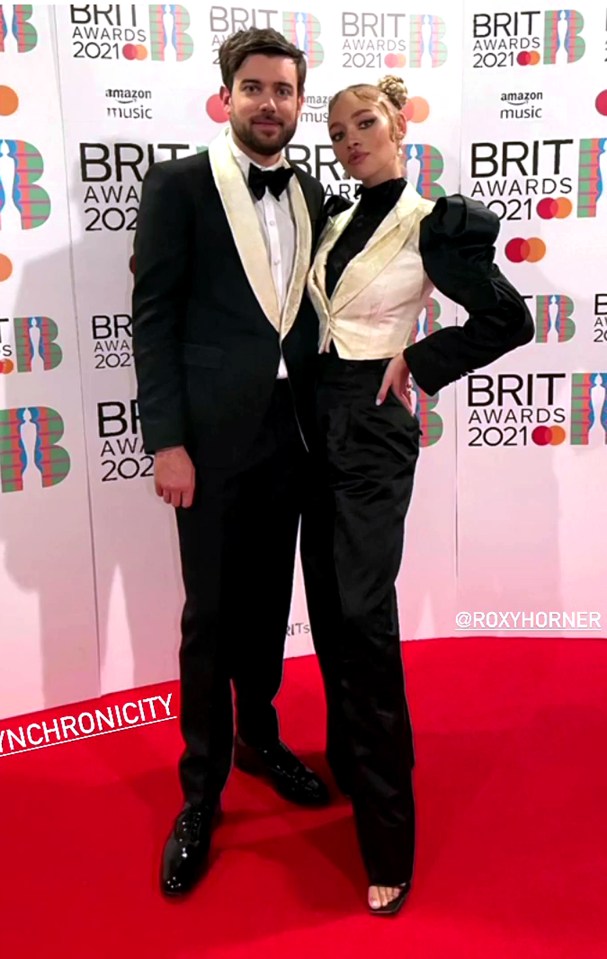 The model with boyfriend Jack Whitehall at the 2021 Brits, where she collapsed back-stage