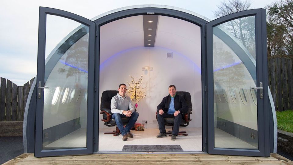 Aeropod founders Shane Thornton and Kevin Regan pictured inside one of the pods