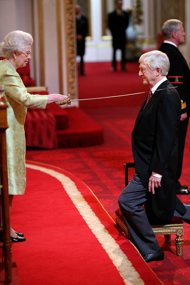 Sir Michael Parkinson received his Knighthood from the late Queen in 2008