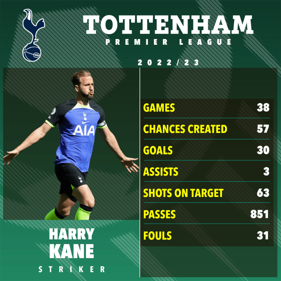 Kane scored 30 Premier League goals this season in a poor Tottenham team