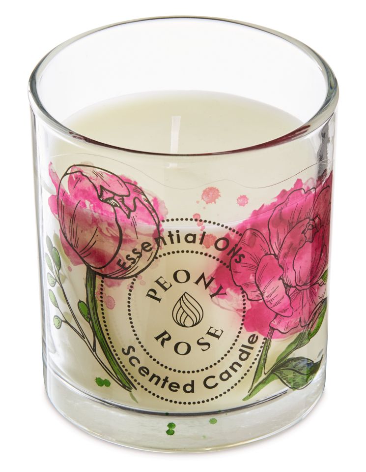 Aldi’s peony rose candle for £3.49