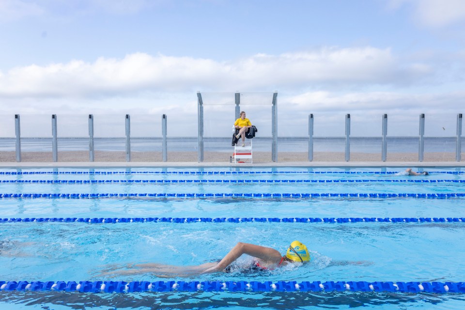 The 50 metre six-lane swimming pool is on Brighton beach and offers sea views