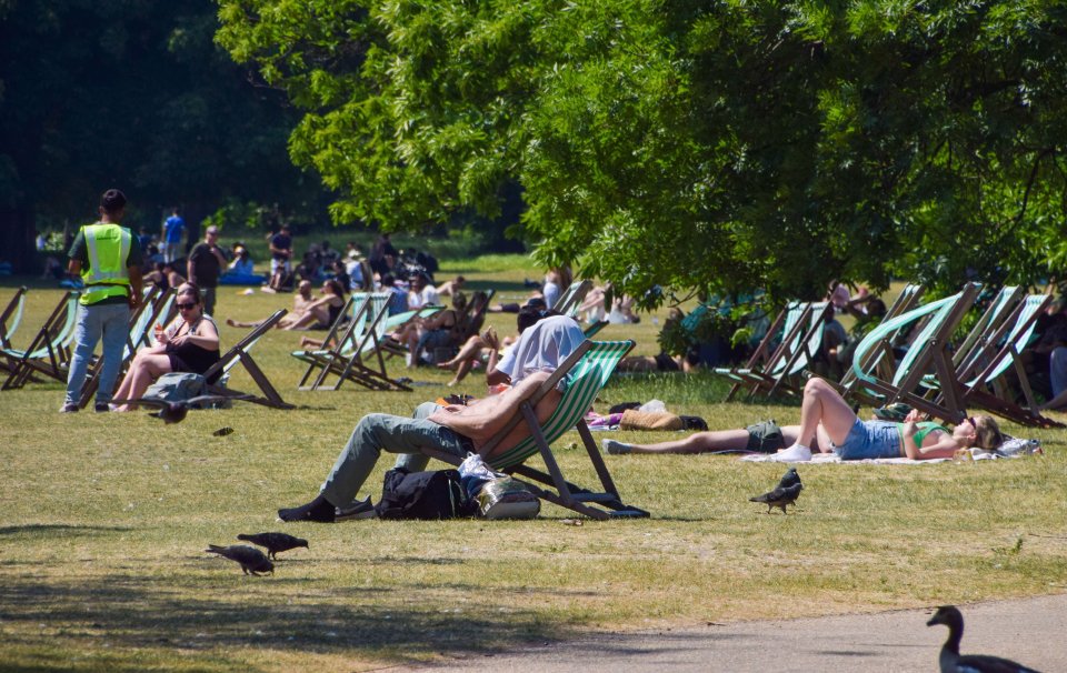 People soak up the sun in Hyde Park as temperatures soared in the capital