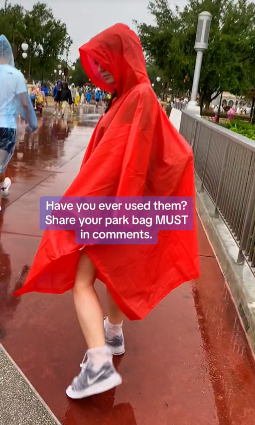 She uses waterproof shoe covers to keep her feet dry