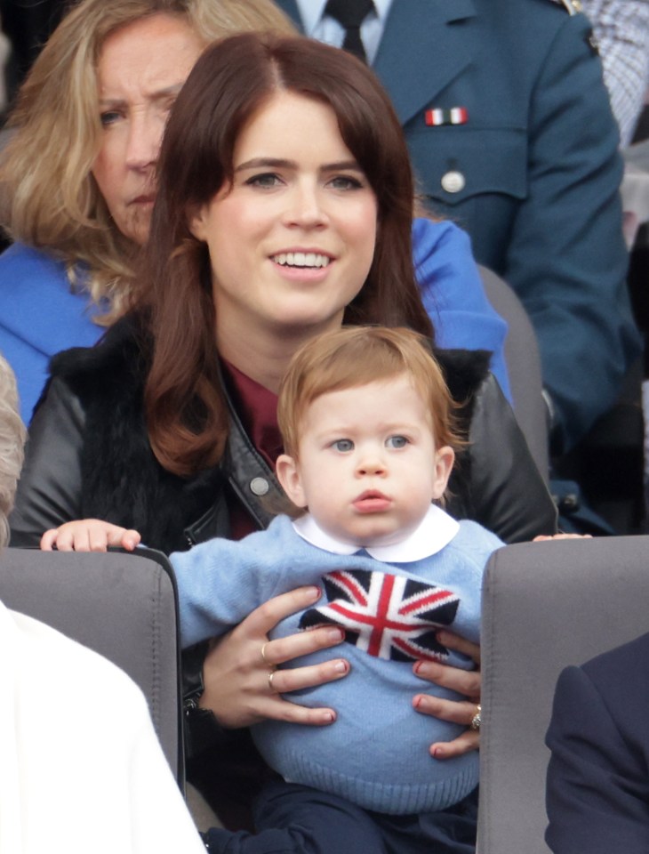 LONDON, ENGLAND - JUNE 05:  Princess Eugenie and August Brooksbank watch the Platinum Jubilee Pageant from the Royal Box during the Platinum Jubilee Pageant on June 05, 2022 in London, England. The Platinum Jubilee of Elizabeth II is being celebrated from June 2 to June 5, 2022, in the UK and Commonwealth to mark the 70th anniversary of the accession of Queen Elizabeth II on 6 February 1952.  (Photo by Chris Jackson/Getty Images)