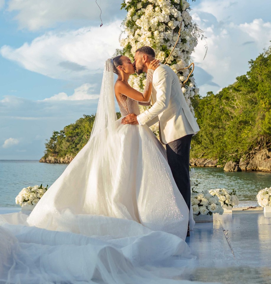 Leigh-Anne Pinnock and footballer Andre Gray pictured at their wedding in Jamaica