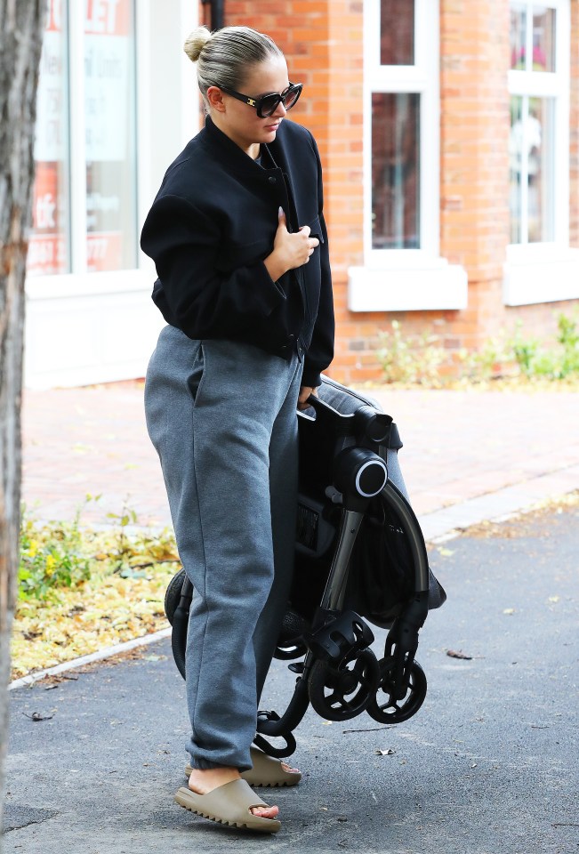 Molly-Mae rocked the casual look in a pair of baggy trackies in Cheshire